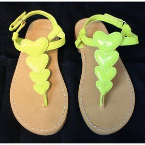 Gymboree Bright Ideas Neon Yellow Sandals sz 11 Puff Heart T-Shape Summer Beach